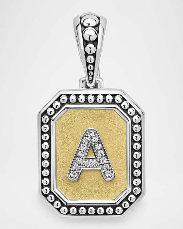 Sterling Silver and 18K Gold Octagonal Caviar Initial Pendant with Diamonds